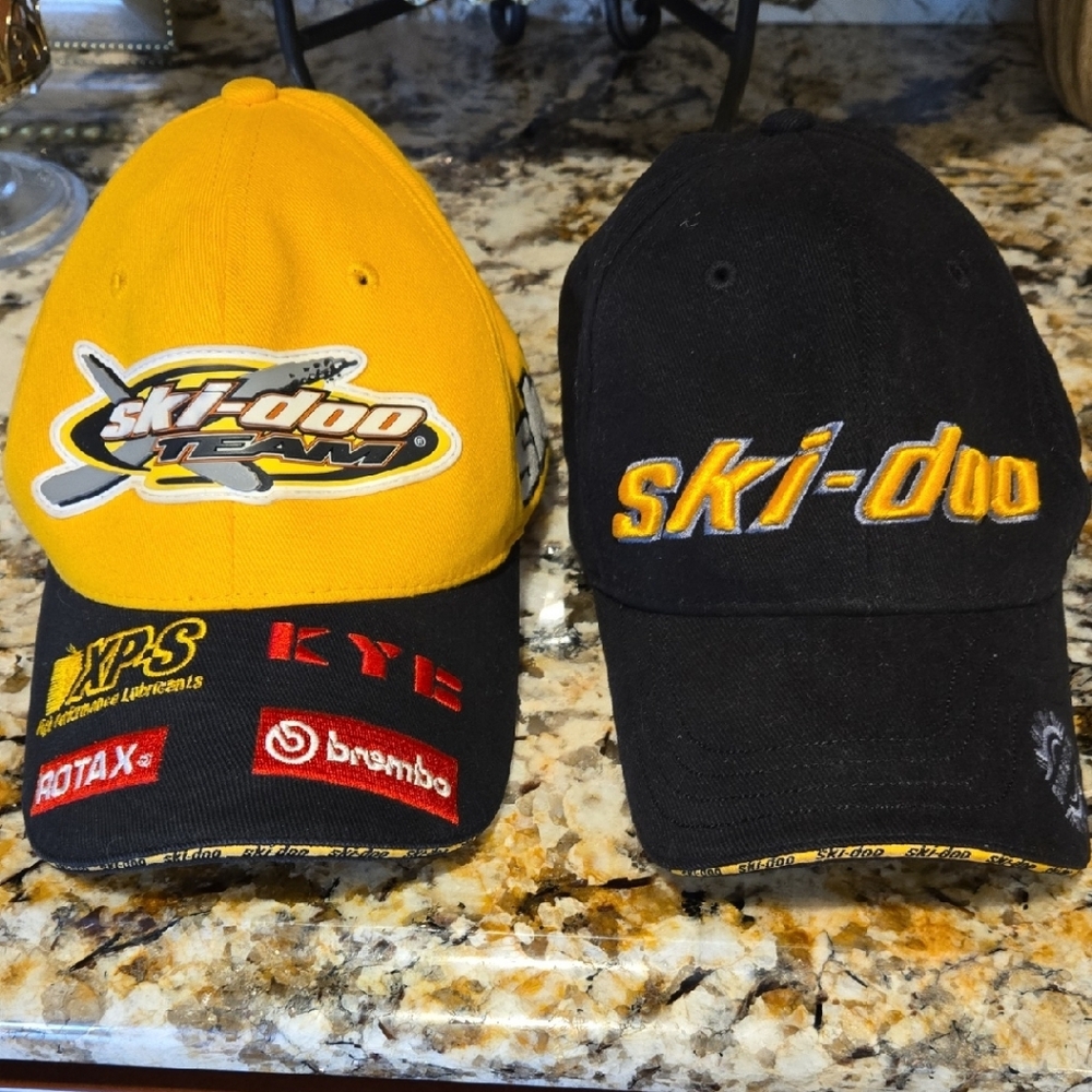 2 Ski-Doo Bombardier Black and Yellow Caps Unisex S/M Hats